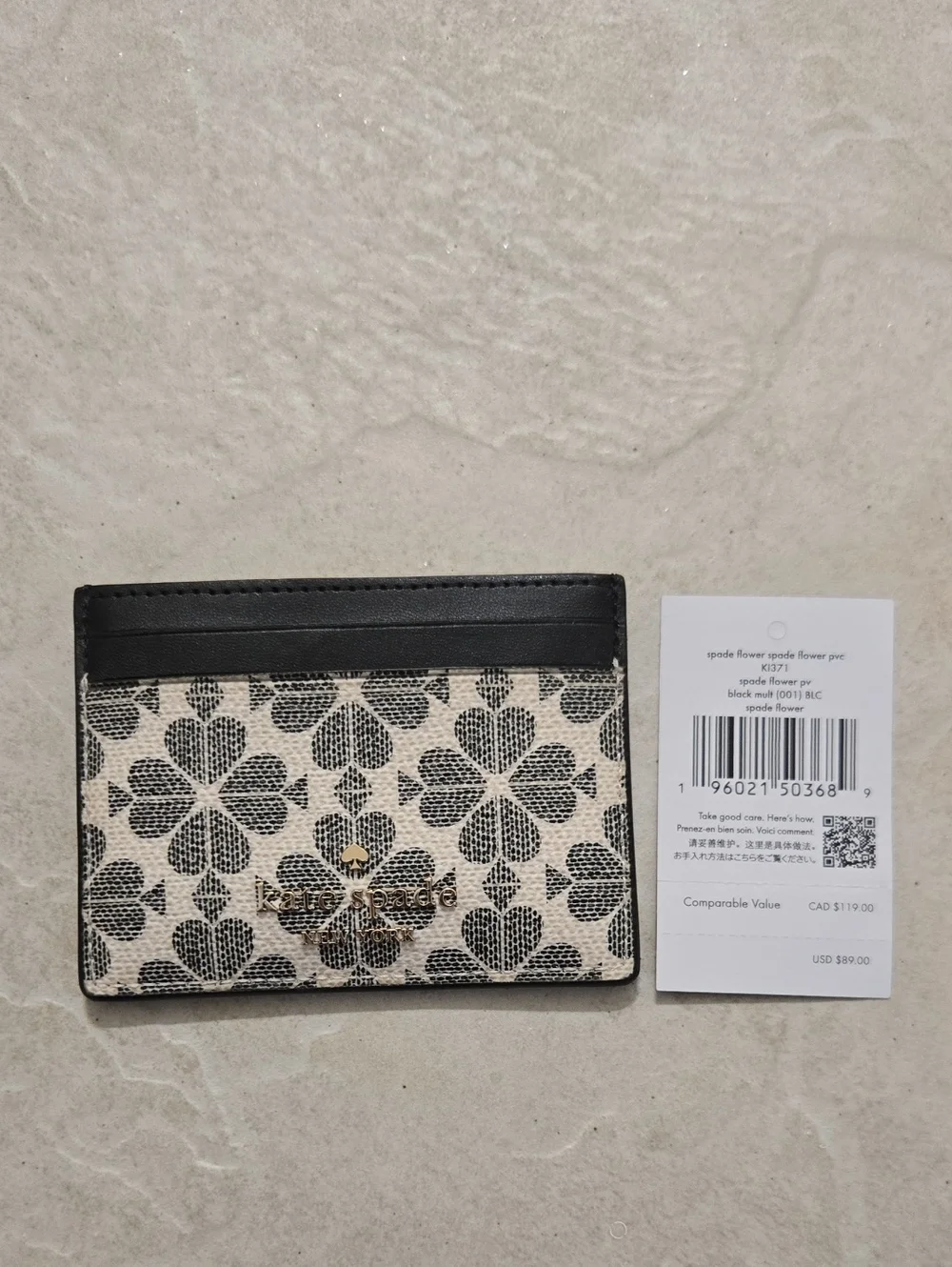 kate spade Black and Cream Floral Jacquard Card Case